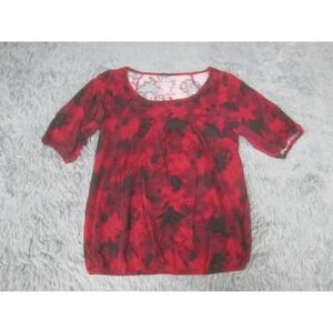 Duo‎ Maternity Blouse Womens Small Red Black Geometric Short Sleeve Casual